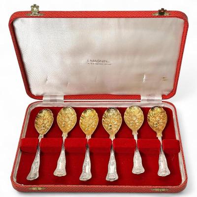 I. Magnin & Co. Made in England Dessert Spoon Set w/ Case
