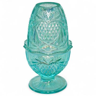 Fenton Glass 95th Anniversary Iridescent Blue Fairy Lamp