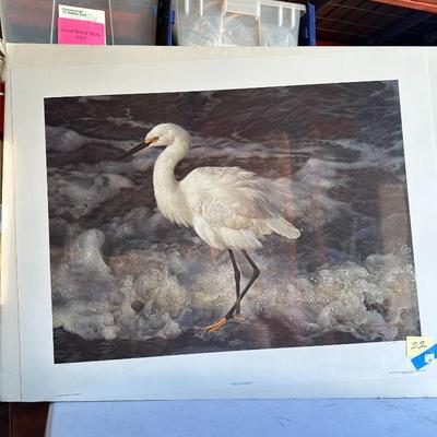Carl Brenders Limited Edition Lithograph Island Shores – Snowy Egret, 1992