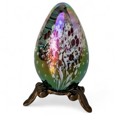 Glass Eye Studio Peacock Egg Paperweight 1994