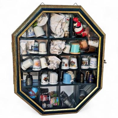 Thimble Display Cabinet w/ Assorted Thimbles