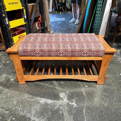 Mission Style Upholstered Wood Entryway Bench with Cushion
