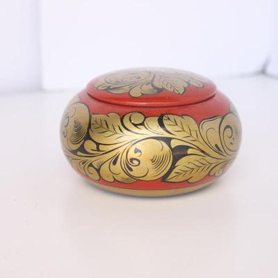 Vintage Russian Khokhloma Lacquer Wooden Box w/ Lid