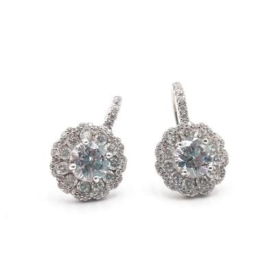 Sterling Silver Cubic Zirconia Halo Leverback Earrings