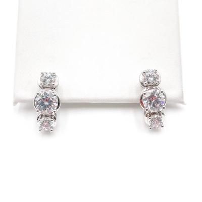 Sterling Silver Cubic Zirconia Trio Stud Earrings