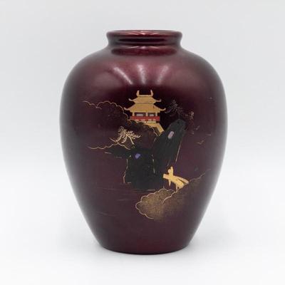 Royal Maruni of Japan Oxblood Red Lacquerware Round Porcelain Vase