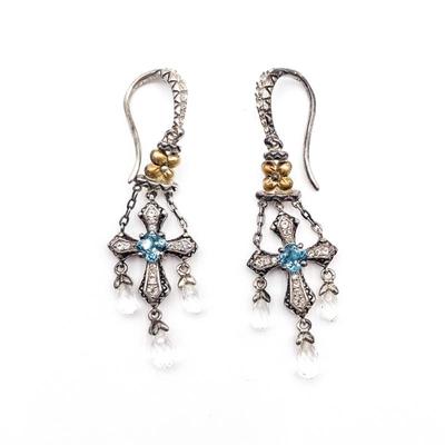 Barbara Bixby Sterling Silver & 18K Gold Blue Topaz Dangle Earrings