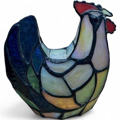 Vintage Tiffany-Style Stained Glass Rooster Lamp