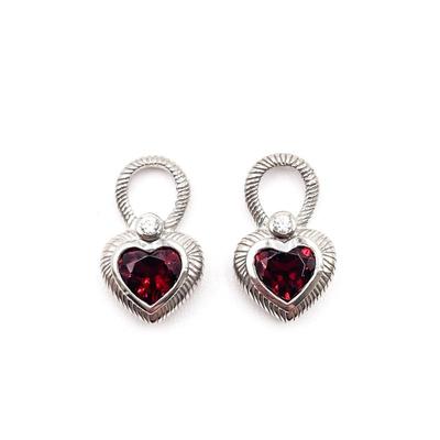 Judith Ripka Sterling Silver Red Garnet Heart Charms