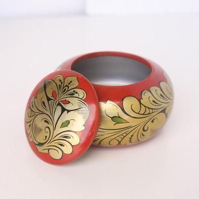 Vintage Russian Khokhloma Lacquer Wooden Box w/ Lid
