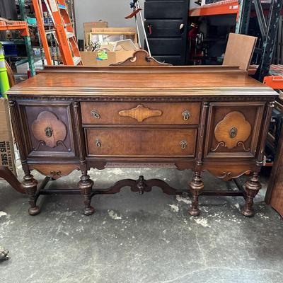 Antique Walnut Jacobean Revival Sideboard Buffet