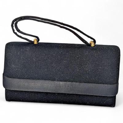 Crown Lewis Black Felt Evening Bag 1950s