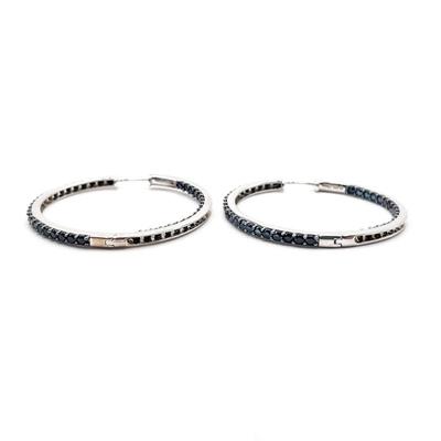 Sterling Silver Black Spinel Hoop Earrings