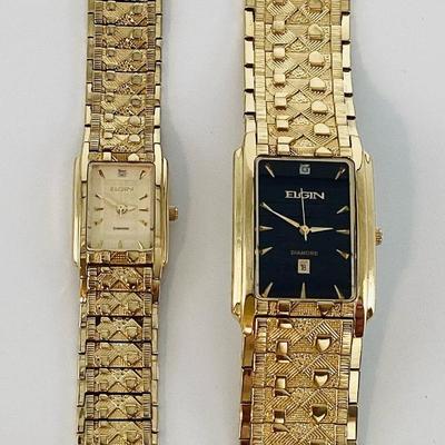 Sale Photo Thumbnail #124: Pair of Gold Tone Diamond ELGIN Working Watches