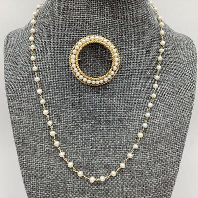 Sale Photo Thumbnail #26: 1/20 14K G.F. Stationed Cultured Pearl Necklace & 1/20 12K G.F. Circle Brooch