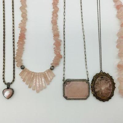 Sale Photo Thumbnail #33: Rose Quartz, Pink Rock, and Sterling Silver Necklaces: Some Vintage