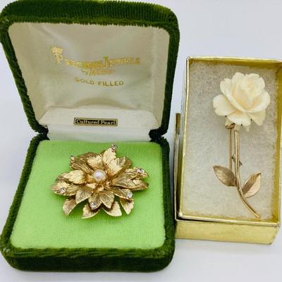 Sale Photo Thumbnail #23: 12K Gold Filled Flower Brooches: Both Signed