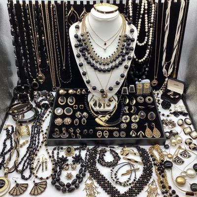 Beautiful Black and Gold tone Costume Jewelry: Some Vintage, Signed