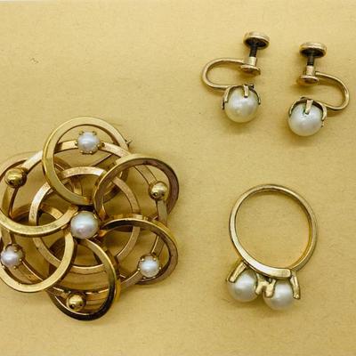 Sale Photo Thumbnail #36: Vintage 1/20 12K Gold Filled Brooch and Earrings + 10K Gold Filled Ring