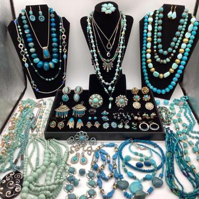 Amazing Aqua & Turquoise Colored Jewelry: Some Silver, Vintage, Signed