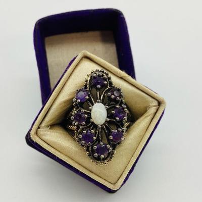 Sale Photo Thumbnail #41: Vintage Sterling Silver and Amethyst Ring with Oval White Center Stone