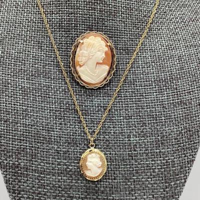 Sale Photo Thumbnail #24: 1/20 14K Cameo Necklace and KREMENTZ Cameo Brooch