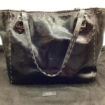Sale Photo Thumbnail #89: BCBG MAX AZRIA Black Leather Shoulder Bag with White Stitching
