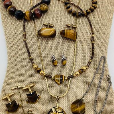Sale Photo Thumbnail #81: Jewelry Made with Tiger's Eye Natural Stones: Some Silver, Vintage