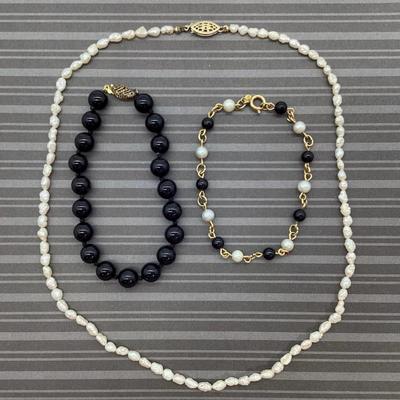 Sale Photo Thumbnail #30: 14K Gold Filled Necklace and WELLS Bracelet + Sterling Silver Onyx Bracelet