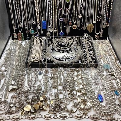 Sale Photo Thumbnail #43: Stunning Silver tone Necklaces: Some Vintage, Signed, Silver