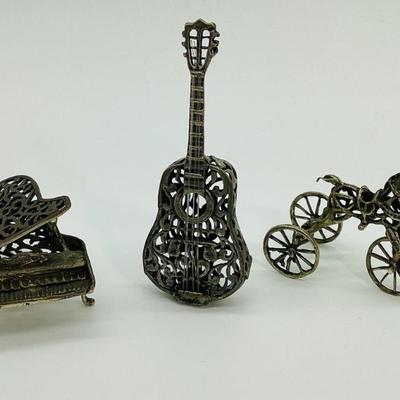 Sale Photo Thumbnail #35: Sterling Silver 3-Dimensional Filigree Miniatures: Piano, Guitar, Rocking Horse