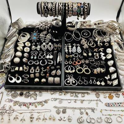 Sale Photo Thumbnail #44: Silver Tone Bracelets and Earrings: Some Vintage, Signed
