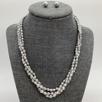 Sale Photo Thumbnail #113: Sterling Silver Twisted Freshwater Pearl Necklace + HONORA Earrings