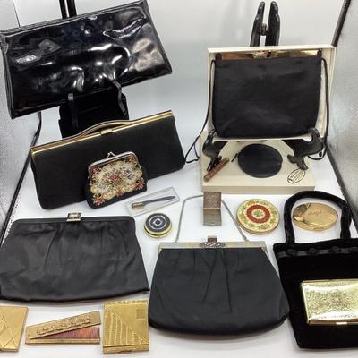 Sale Photo Thumbnail #104: Vintage Black Purses, Compacts, and Miscellaneous Items
