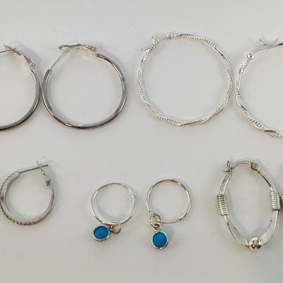 Sale Photo Thumbnail #128: Five Pairs of Sterling Silver Hoop Earrings