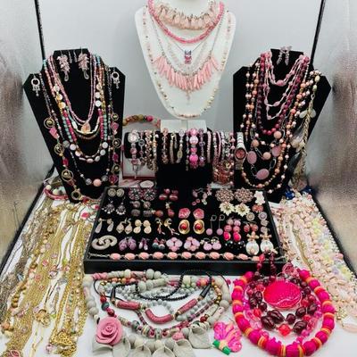 Sale Photo Thumbnail #42: Plenty of Pretty Pink Jewelry: Some Signed, Vintage