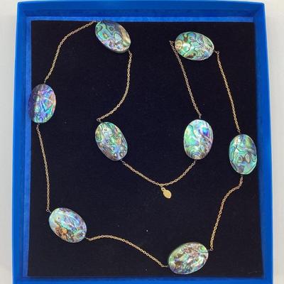 Sale Photo Thumbnail #115: Extra Long Sterling Silver and Abalone Shell Stationed Necklace