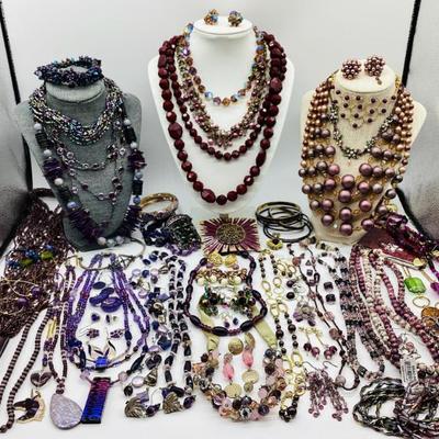 Vivid and Vibrant Shades of Violet Jewelry - Some Signed, 1 Marked Sterling