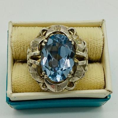 Sale Photo Thumbnail #58: Silver and Blue, Oval Shaped and Faceted , Gemstone Ring