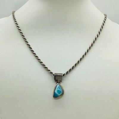 Sale Photo Thumbnail #110: Sterling Silver Blue Agate Pendant and Twisted Rope Chain Necklace