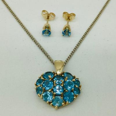 Sale Photo Thumbnail #130: 14K Yellow Gold Blue Topaz Necklace and Earrings