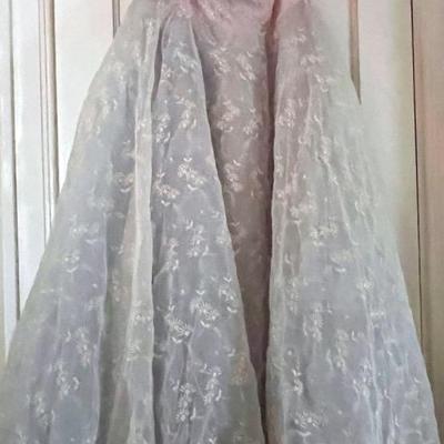 1950s Embroidered Tulle Prom Dress