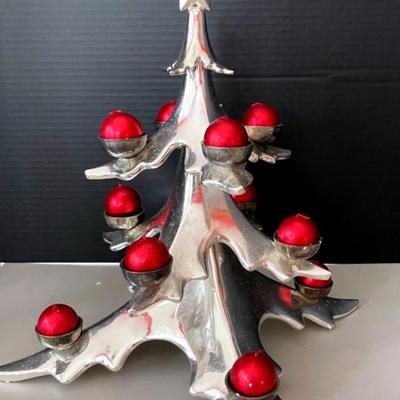 Vintage Pottery Barn Chrome Christmas Tree Candleholder 