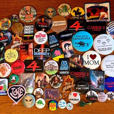 Large Collection 1980s-90s Pinbacks, Movie Promo Buttons & Patches (65+)