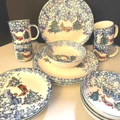 Folkcraft By Tienshan “Cabin In The Snow”  Four Piece Place Setting