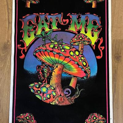 90’s Flocked Blacklight Poster “Eat Me” Psychedelic Mushroom