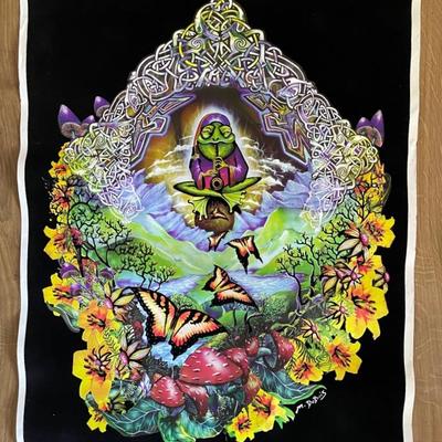 90’s Flocked Blacklight Poster "Musical Frog” By M. DuBois 