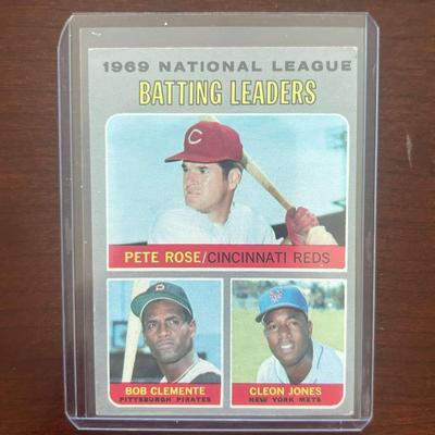 1970 Topps Baseball Card. National League Batting Leaders. Pete Rose, Bob Clemente, Cleon Jones