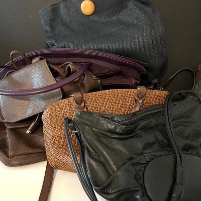 Leather and Woven Handbags (5) with Leather Backpack 