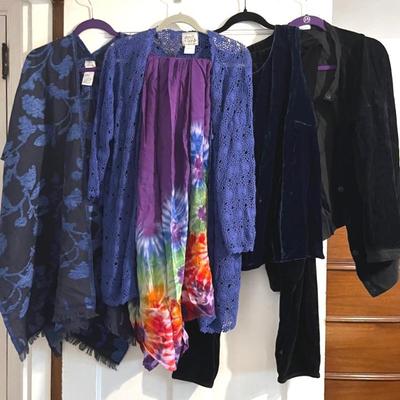 Boho Separates with Chico’s Poncho, Tie Dyed Maxi Skirt, Hanna of Denmark Velour Outfit